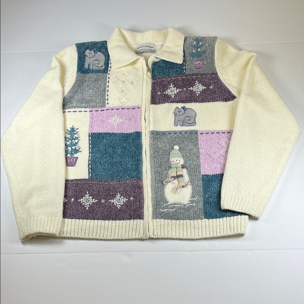 Alfred Dunner Patchwork Winter Jacket - Cream, Purple, Blue Sz XLP